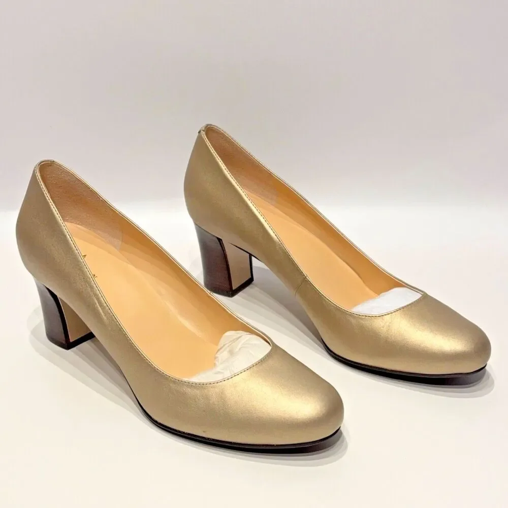 NWB Cole Haan Women’s Edie Low Pump Heels Pearlized Gold Leather Size 10B